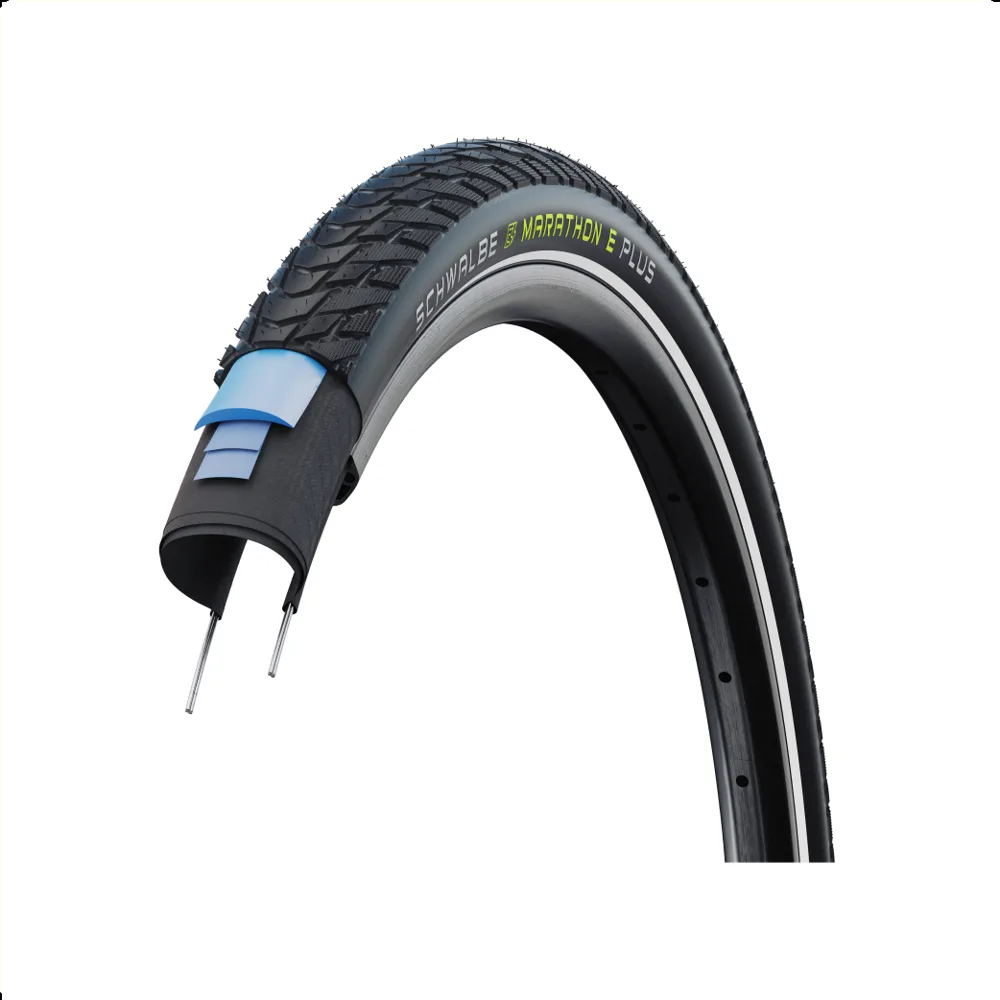 Schwalbe Marathon E-plus oa voor E-Bikes (Smart dualguard 5mm Anti-lek), Zwart met reflectie, 28x2.0 ETRTO 50-622